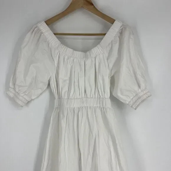 Free People Dress Size XS Womens White Midi Maxi Open Back Puff Sleeve Romantic - Picture 2 of 11